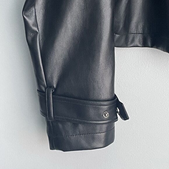 NEW Faux Leather Jacket Asos Women's Size M Cropped Double-Breasted Moto Chic - Picture 5 of 14